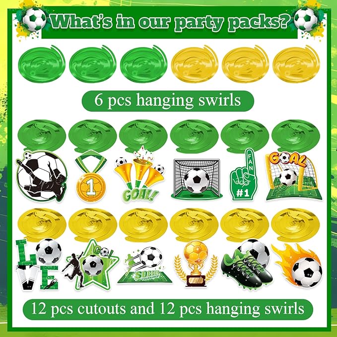 Soccer Hanging Swirls - 30 Pcs Soccer Party Decorations Ceiling Hanging Streamers for Soccer Themed Party Decor Supplies