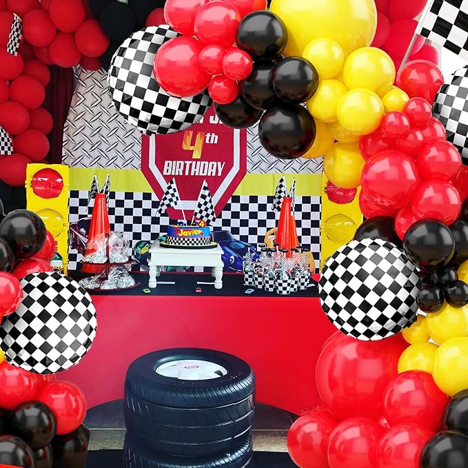 Race Car Balloon Arch Garland Kit - Red, Yellow, Black Party Decorations for Boys Birthday Theme Supplies