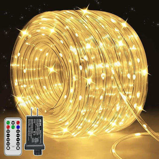 100ft LED Rope Lights Outdoor, 600 LED IP68 Waterproof String Lights with Plug & Remote, Rope Lights for Outside, Patio, Pool, Bedroom, Party, Indoor Decoration (Warm White)