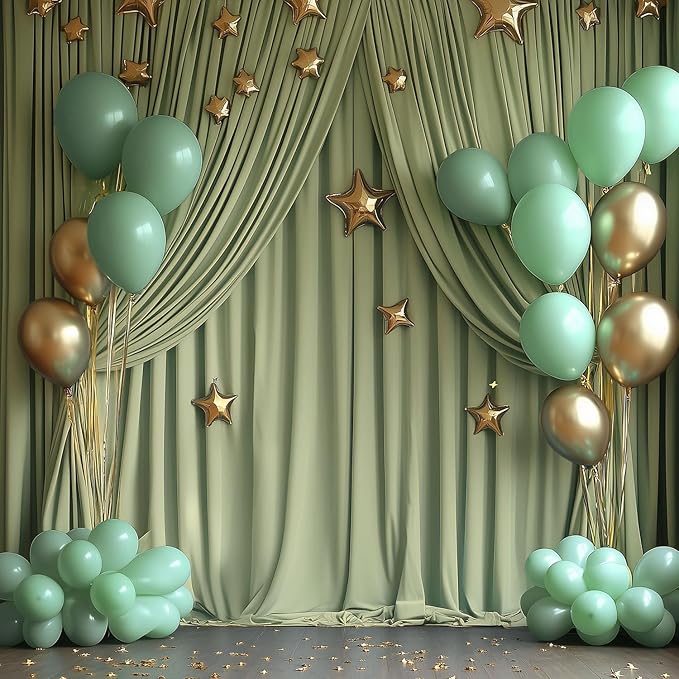 ESGOTBME 10x10ft Wrinkle Free Sage Green Backdrop Curtain for Parties Soft Fabric Drapes Wedding Curtain Backdrop for Birthday Party Decorations Background for Photography 5x10ft, 2 Panels