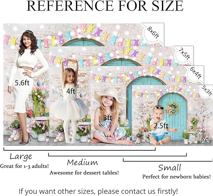 Mocsicka Easter Backdrop Blue Wooden Door with Brick Wall Bunny Rabbit Spring Photography Background Easter Day Party Decorations Photo Studio Props