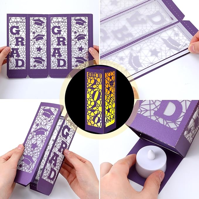 Rossesay 6 Pcs Graduation Table Centerpieces Boxes Class of 2026 Graduation Lanterns for Centerpieces with LED Candles Congrats Grad School College Photo Props for Party Table Decoration (Purple)