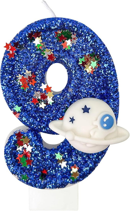 HXOUSE Spaceship Number 9 Birthday Candles - Outer Space Universe Birthday Candles for Cake, 9 Candle Topper for Anniversary Celebrations, Astronaut Rocket Party Decorations for Boys