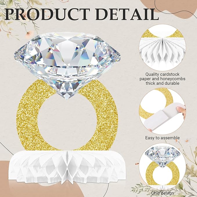Faccito 9 Pcs Diamond Ring Centerpiece Engaged Diamond Rings Decor for Bachelorette Party Engagement Party Bridal Shower Wedding Anniversary Decoration Supplies