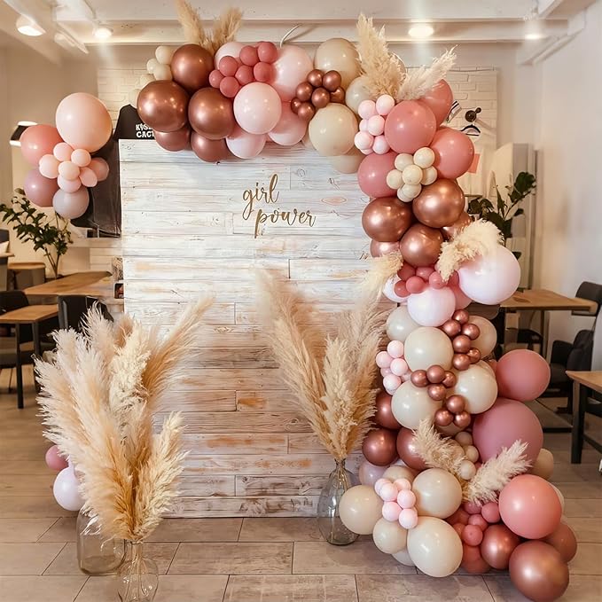 HILAVO Blush Pink Balloon Garland Kit Rose Gold Dusty Pink Sand White Balloons Arch Retro Light Pastel Pink Beige Nude Creme Balloon for Women Bridal Baby Shower Boho Wedding Birthday Party Decoration