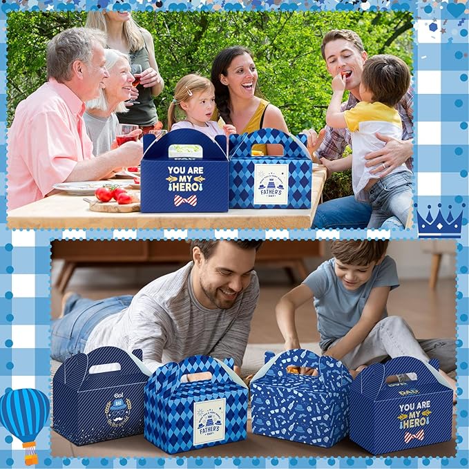 Dunzoom 100 Pcs Father's Day Gift Boxes Happy Father's Day Party Supplies Blue Goodie Candy Boxes Holiday Paper Gift Container for Dad's Birthday Decoration