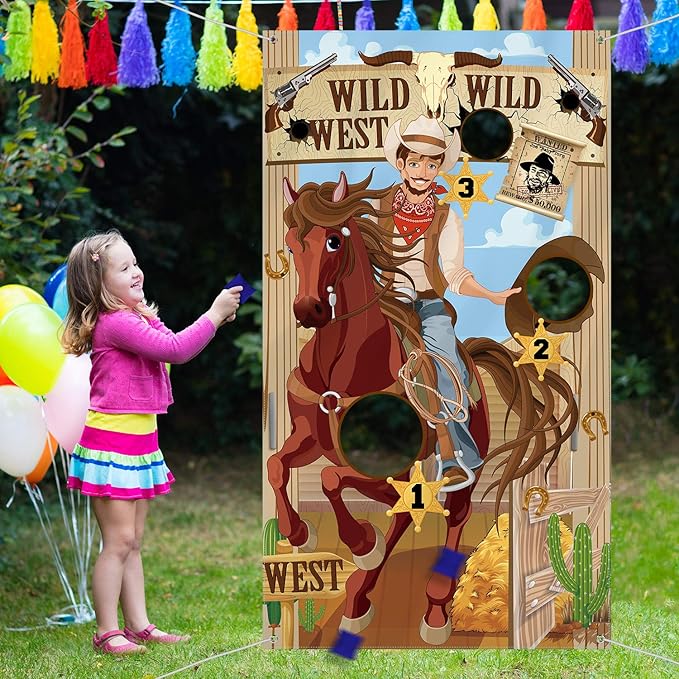 Blulu Western Party Cowboy Toss Games with 3 Bean Bags, Fun Game for Kids and Adults in Western Themed Activities Cowboy Decorations and Supplies