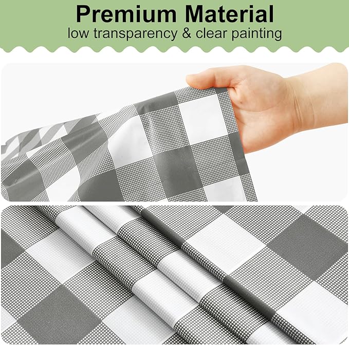 misaya 5 Packs Buffalo Disposable Table Cloth, 54 x 108 Inch Waterproof Plastic Tablecloth, Rectangle Grey and White Checkered Table Covers for Picnic, Birthday, Party
