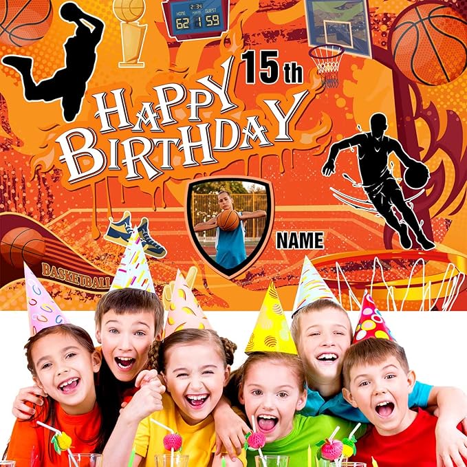 Custom Basketball Birthday Decorations,Personalization Basketball Party Decorations Banner for Birthday Party,Sports Theme Happy Birthday Banner Background