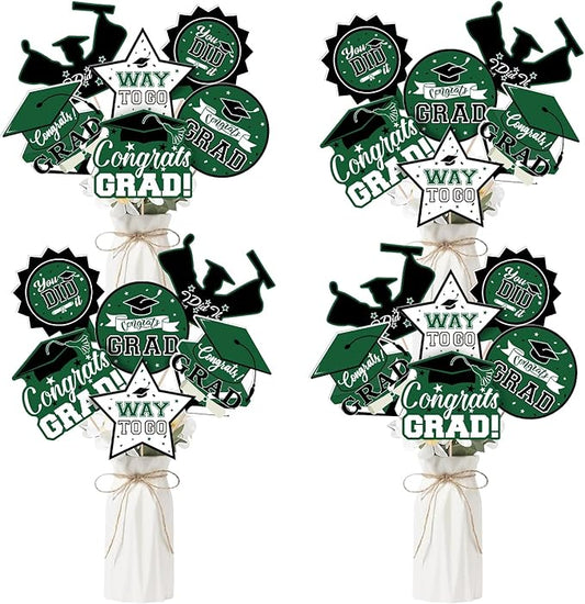 24Pcs Graduation Party Decorations Class of 2026, Graduation Centerpieces for Tables, 2026 Congrats Grad Party Centerpiece Stick Table Toppers for Graduation Party Supplies (Green)