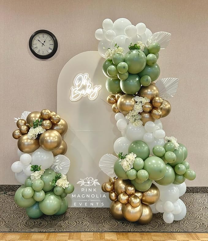 Sage Green White Gold Garland Arch Kit 173Pcs Latex Balloons - 22 18 12 10 5in Different Size Party Balloon Arch Kit for Birthday Baby Shower Wedding Gender Reveal Bridal Party Decoration