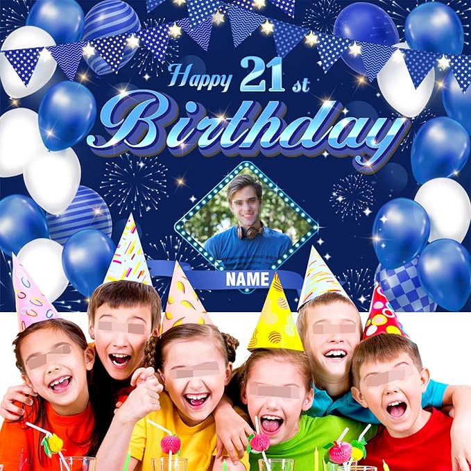 Custom Navy blue Theme 21st Birthday Decorations Banner - Personalized Fabric Banner for 21st Birthday Party Supplies