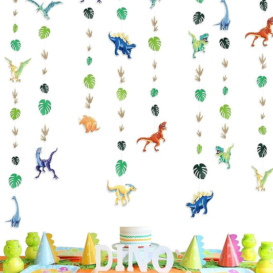 Cheerland Dinosaur Party Decorations Dino Birthday Garland Hanging Jurassic Dinosaur Streamer with Leaves for Boys Bday Party Decor Baby Shower Decoration Summer Banner Supplies Ceiling Backdrop