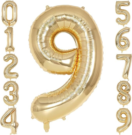 Champagne Gold Large Number 9 Balloon, 40 Inch Light Gold Foil Helium Number Balloons, Giant Mylar Number 9 Balloons for 9 Years Old Birthday Party Anniversary Decorations