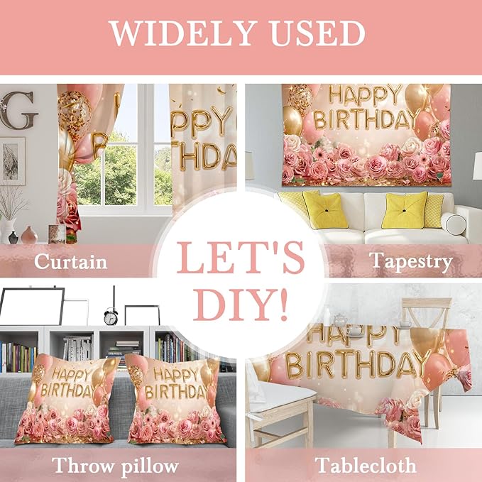 Mocsicka Rose Gold Birthday Backdrop Pink Balloon Floral Decorations for Women Girls Gold Anniversary Party Photography Background (Rose Gold, 120 x 96 Inch)