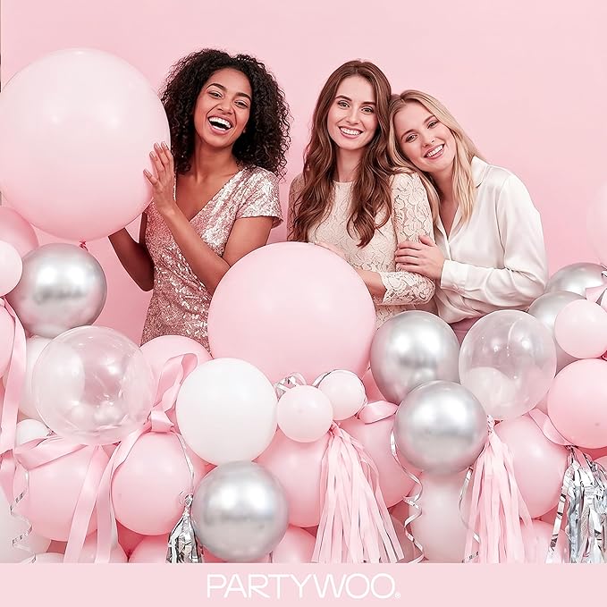 PartyWoo Pale Pink Balloons 140pcs Different Sizes of 18 12 10 5 Inch Light Pastel Baby Pink Balloon Arch Kit for Engagement Bachelorette Baby Shower Easter Birthday Party Decorations Pink-Q01