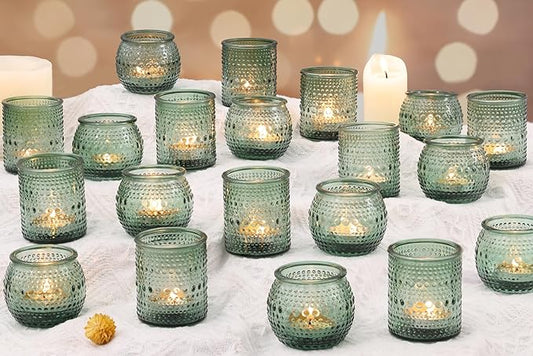 40 Pcs Green Candle Holders Bulk for Wedding Table Decor- Assorted Green Votive Candle Holder for Vintage Wedding Table Centerpieces, Bridal or Baby Shower Decoration