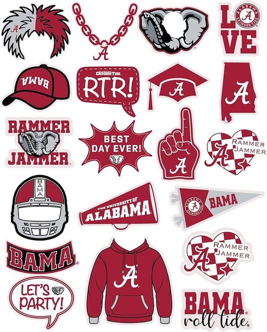 Alabama Party Photo Prop Kit 20 Piece Set for Bama Graduation, Birthdays, Football Game Day Party Supplies Roll Tide (Alabama Crimson Tide)