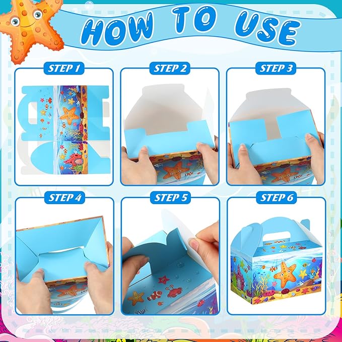 Dunzoom 24 Pcs Under The Sea Party Favor Treat Boxes Ocean Shark Turtle Dolphin Goodie Candy Gift Boxes for Birthday Ocean Animals Party Favors Supplies