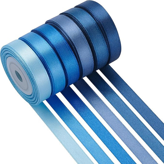 LIUYAXI Blue Satin Ribbon 3/8 Inch x 6 Rolls Total 60 Yards Use for Gift Wrapping, Flower Bouquets, Hair Bows, Wedding, Invitation Cards, Christmas