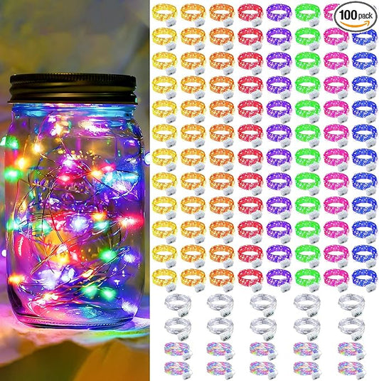 100 Pack Fairy Lights 7Ft 20 LED Twinkle String Lights Battery Operated Waterproof Firefly Starry for Mason Jar Party Wedding Christmas Valentines Day,10-Colors