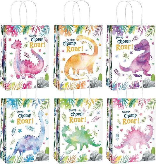 Outus 24 Pcs Dinosaur Party Gift Bags, Dino Party Gift Goodie Favor Bags with Handle for Girls Boys Dinosaur Theme Birthday Baby Shower Decoration