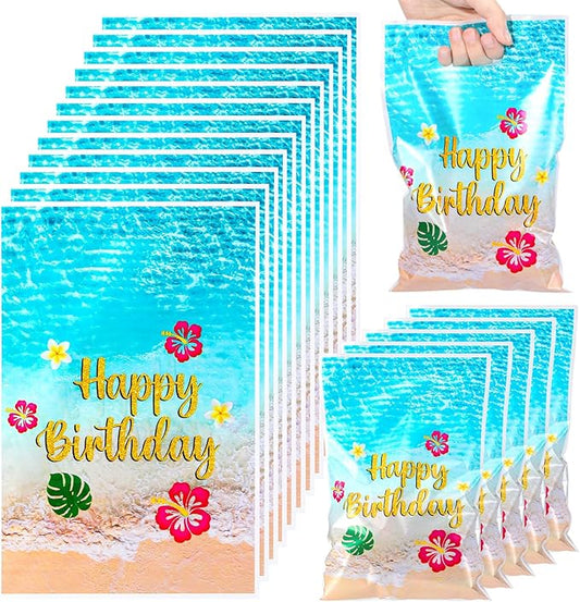 Eccliy 30 Pcs Hawaiian Party Favor Bags Beach Birthday Party Gift Candy Treat Goody Bags with Handle Birthday Summer Supplies Decorations
