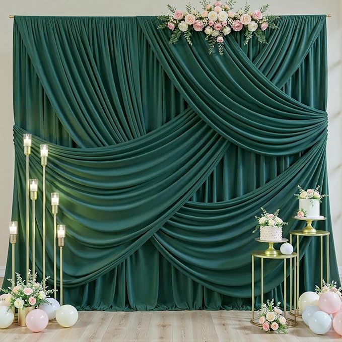 20ft x 10ft Wrinkle Free Hunter Green Wedding Backdrop Curtains for Party Bridal Shower Reception Decorations Green Fabric Curtain Backdrops Drapes for Photography Baby Shower Birthday Background