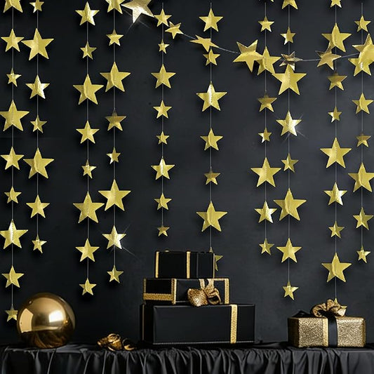 Cheerland 157ft Gold Star Garland Banner 2026 Graduation Decor Star Hanging Banner Twinkle Sparkle Backdrop for Prom Decoration Birthday Party Classroom Wedding Supplies Galaxy (Gold)