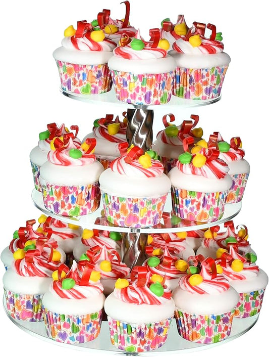 AMT Acrylic Cupcake Stand | Clear Acrylic Cupcake Stand for 22 Cupcakes | 3 Tiers Cupcake Stand | Perfect for a Wedding Shower, Birthday Party, Baby Shower. (1 pc/Box) (Rounds - 3 Tiers)