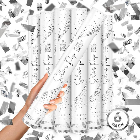 SILVER Confetti Poppers - 16" BIODEGRADABLE SILVER Confetti Cannon (Party Poppers/Glitter/Bomb) Compressed Air Popper, Loud POP, For Wedding Send Off, Wedding Supplies, Birthday Party