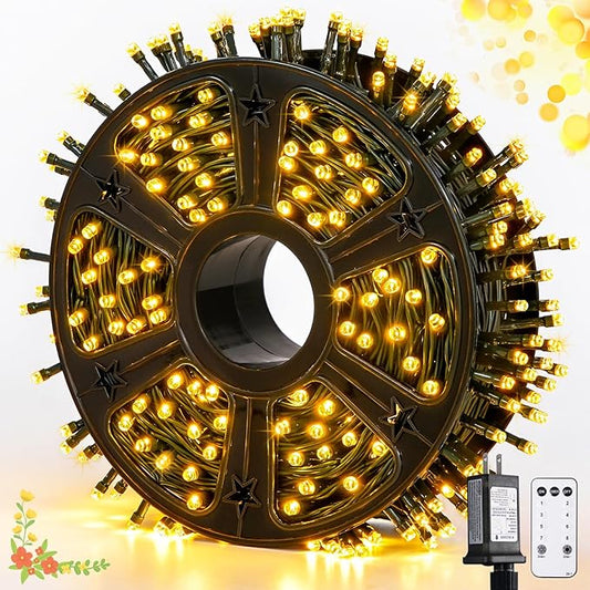 JMEXSUSS 500 LED Christmas Lights Outdoor, 173ft Warm White Christmas Tree Lights, 8 Modes Plug in Twinkle String Light for Outside Holiday Indoor Ceiling House Xmas Decorations