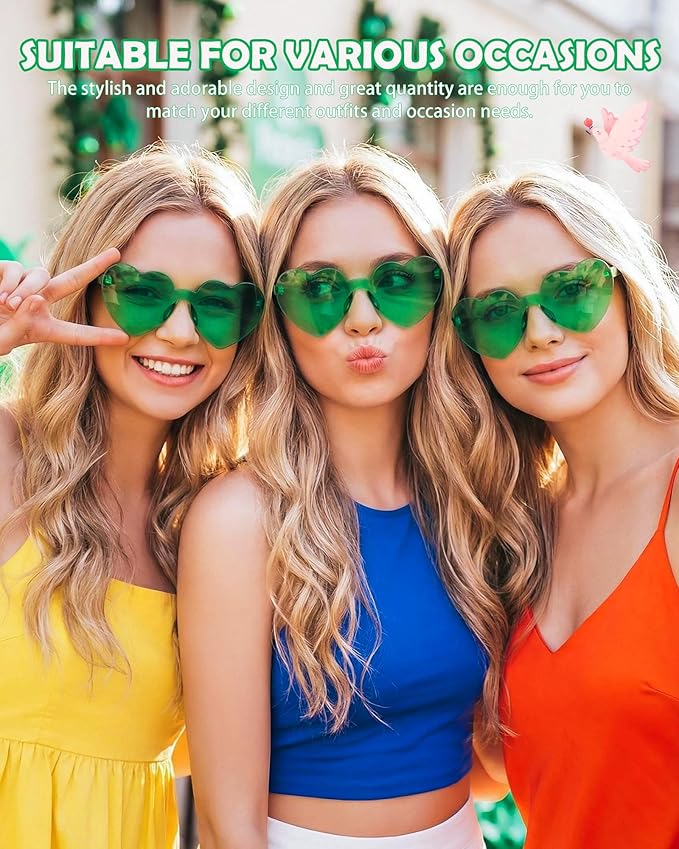 20 Pairs Heart Shaped Sunglasses Bulk, Colorful Rimless Fun Heart Sunglasses for Women Party Favors