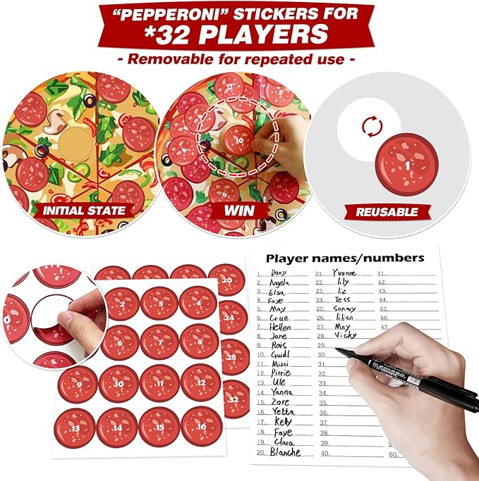 PARTYLOUD Pizza Party Games, Pin The Pepperoni on The Pizza, Pizza Italian Birthday Party Games Decoration Classroom Toddlers Preschool Party Supplies for Boys Girls Adults
