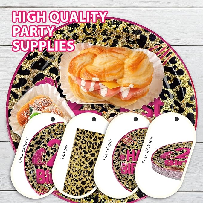 21st Birthday Decorations for Her, 96Pcs Cheetah Leopard Print Plates and Napkins Pink Leopard Print Supplies Happy 21st Birthday Tableware Set for Girls Safari Animal Party Decorations Serves 24