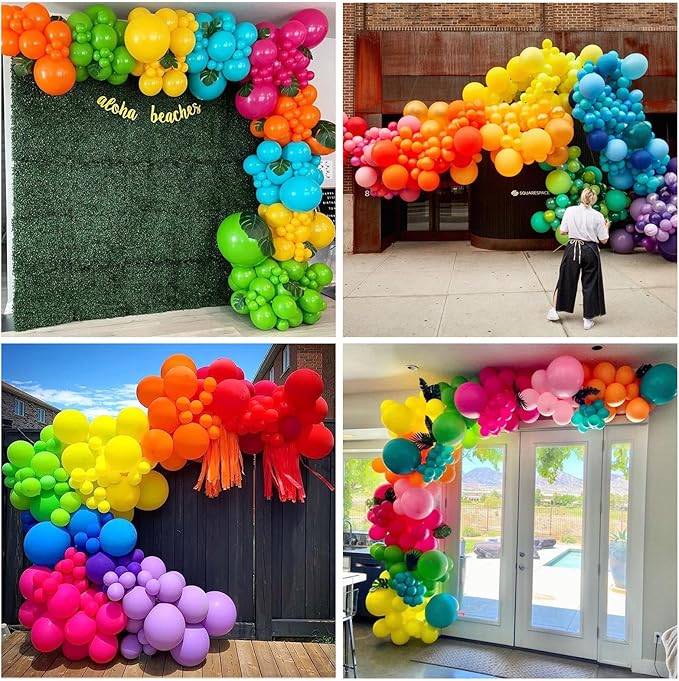 Rainbow Balloons, 12 Inch 60pcs Multicolor Rainbow Balloon Teal Blue Green Yellow Orange Hot Pink Latex Ballons for Tropical Summer Birthday Wedding Baby Shower Engagement Decoration Party Supplies
