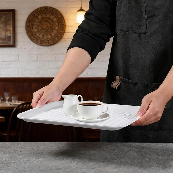 White Serving Trays Set of 2, 14.5" x 11" Melamine Rectangular Food Trays with Raised Edges, Non-slip Heavy Duty Platters for Restaurant, Party, Home Kitchen Large Trays, Commercial Grade Trays