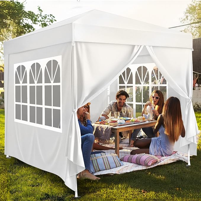 VINGLI 10x10 Pop Up Canopy Tent with Sidewalls, Outdoor Gazebo Canopy Tent, Patio Event Tents Outdoor Event Shelter for Parties (White)