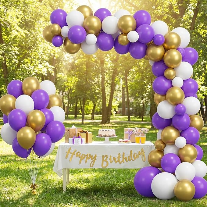 RUBFAC 135pcs Purple Balloons, Latex Lavender Lilac Balloon Different Sizes 18 12 10 5 Inch for Garland Arch Birthday Baby Shower Anniversary Wedding Masquerade Party Decoration