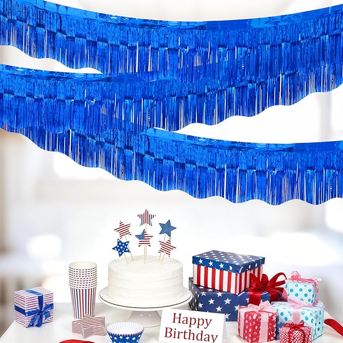 LOLStar 6 Pack Sapphire Blue Tinsel Foil Fringe Garland Birthday Party Decorations, 59Ft Tinsel Streamers Shiny Hanging Tinsel Fringe Banners for Graduation, 4th of July, Parade Float Party Decor