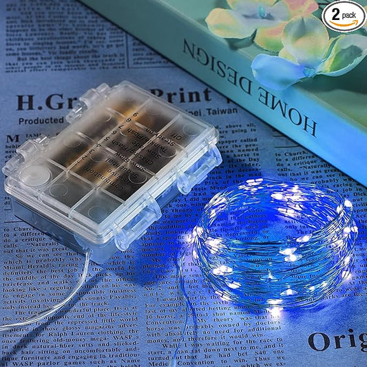 Ariceleo 2 Pack 65.6 Ft. Battery Operated Outdoor String Lights with Remote & Timer, LED Blue Fairy Lights, Waterproof Twinkle Lights for Bedroom, Dorm, Mason Jar, Wedding, Party, Christmas