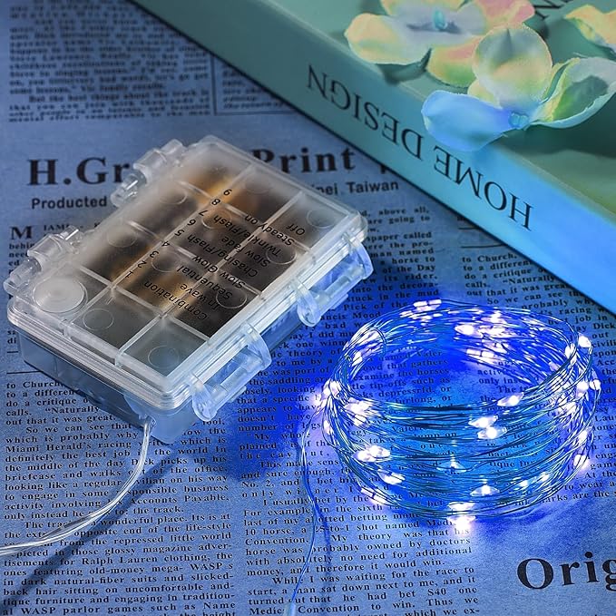 Ariceleo 2 Pack 16.4 Ft. Battery Operated Outdoor String Lights with Remote & Timer, LED Blue Fairy Lights, Waterproof Twinkle Lights for Bedroom, Dorm, Mason Jar, Wedding, Party, Christmas