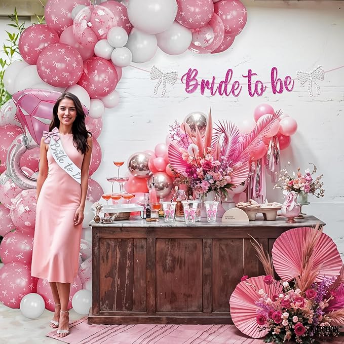 KatchOn, Bride To Be Decorations Kit - Pack of 115 | Ring Balloon, Pink Balloons Arch | Bride to Be Banner, Bachelorette Party Supplies for Bachelorette Party Decorations | Bridal Shower Decorations