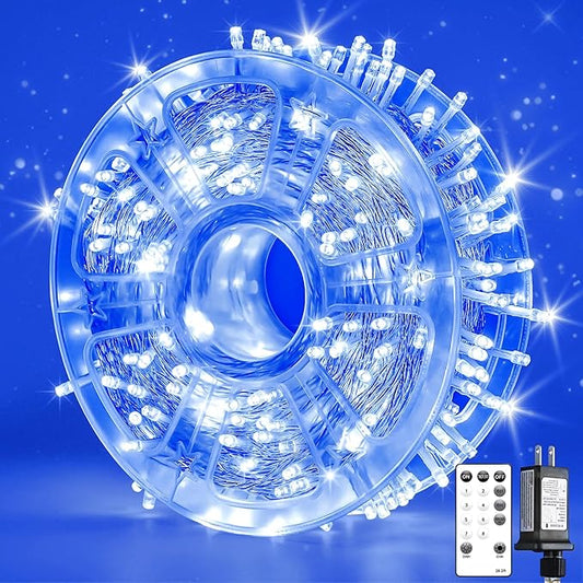 400FT Extra Long Blue String Lights, LED Waterproof Seasonal Fairy Lights with Remote & Timer, Dimmable Outdoor Indoor Decorative Lights for Roof, Garden, Wedding, Party, Holiday