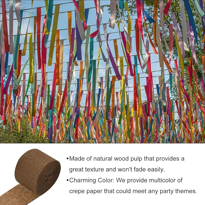 Crepe Paper Roll, Brown Crepe Paper Streamers Sheets, [for Party Streamer Decorations, Birthday Party] - 1.8 Inch x 82 ft / 2 Roll