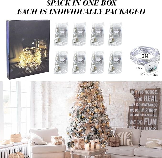 ZGWJ 8 Pack Fairy Lights Battery Operated, 7FT 20LED Mini Fairy String Lights Silver Wire 3 Modes for DIY, Parties, Wedding, Bedroom, Halloween Christmas Decoration- Cold White