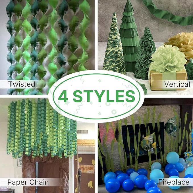 PartyWoo Olive Green Crepe Paper Streamers 8pcs 656 ft Pack of Dusty Sage Green Crepe Paper Sheets for Birthday Baby Shower Graduation Woodland Dinosaur Jungle Football Theme Party Decorations