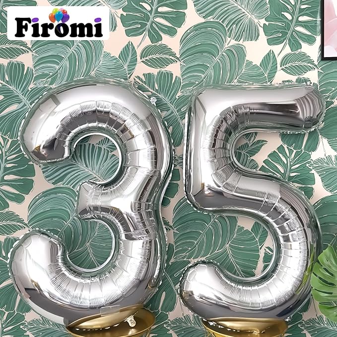 FIROMI 35 Number Balloons Silver Big Giant Jumbo Huge Foil Mylar 35 Balloon Numbers for 35th Birthday Party Anniversary Events Decorations 40-inches