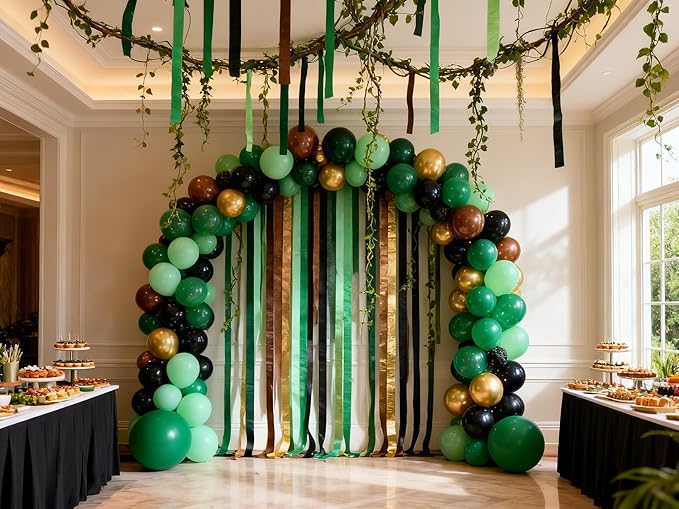 Green Jungle Backdrop Crepe Paper Streamers 492ft Birthday Fringe Party Curtain for Banner, Party Group Photo Background for Camp, Jungle Safari, Big Foot, Woodland Theme