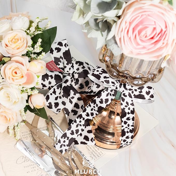 Cow Print Ribbon Set 3 Rolls Animal Print Grosgrain Ribbons 5/8", 7/8", 1.5", Western Farmhouse Barn Party Ribbon for Crafts, Gift Wrapping, Flower Bouquets, Wreaths & Bows, Gift Bag Decoration